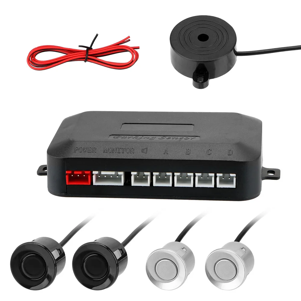 Universal 12V Car Distance Detection System Reverse Backup Radar Sound Alert Indicator 4 Sensors Buzzer Car Parking Sensor Kit