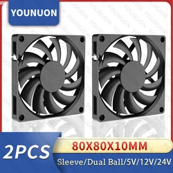 2PCS YOUNUON 80MM 5V USB 80x80x10mm 8cm 5V 12V 24V 8010 2PIN 3PIN Brushless DC Cooling Cooler PC CPU Computer Case  Fan Cooler
