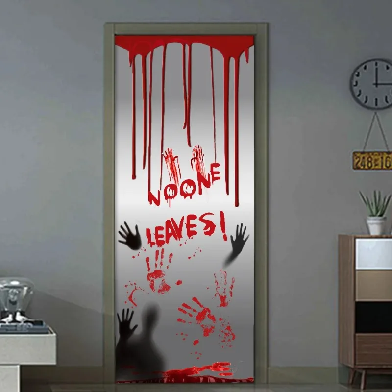 Halloween Blood Fingerprint Door Stickers Ghost Festival Haunted House Decoration Door Decals Shopping Mall Bathroom Party Decor