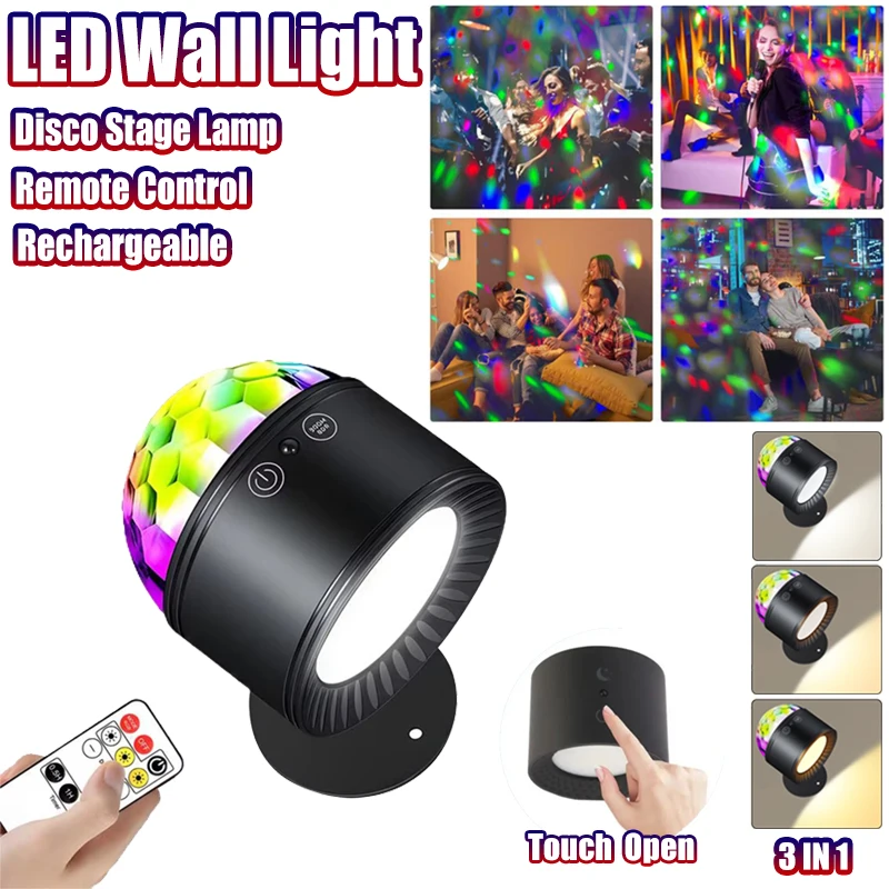 

RGB Disco Stage Lights LED Wall Light 3in1 Night Lamp Rechargeable Up Down LED Wireless Remote for Bedroom Home Decorations