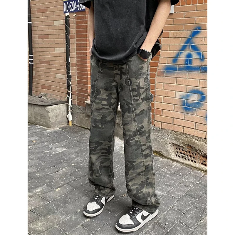 

American Retro Workwear Camouflage Pants Men's Summer Vintage Knife Jeans Trendy Brand Logging Straight Leg Trousers