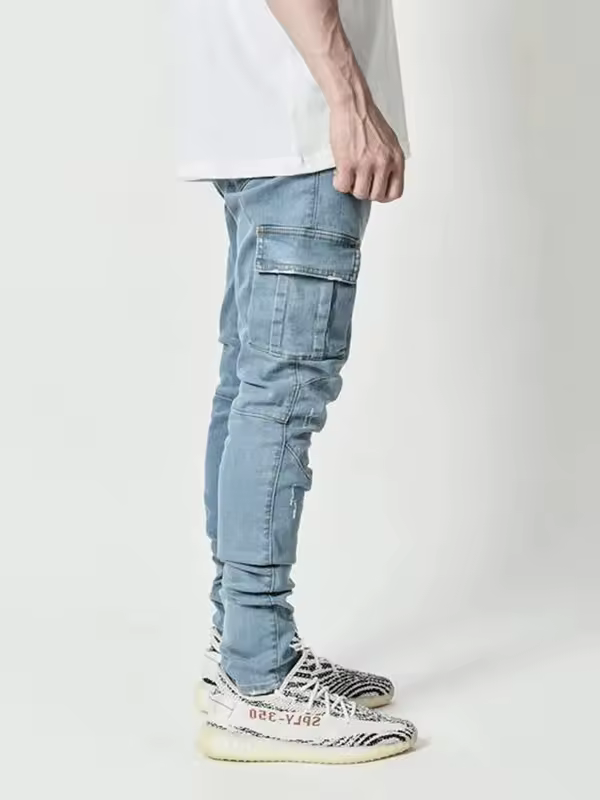 new Jeans Men Pants Wash Solid Color Multi Pockets Denim Mid Waist Cargo Jeans Plus Size Fahsion Casual Trousers Male Daily Wear - Image 4
