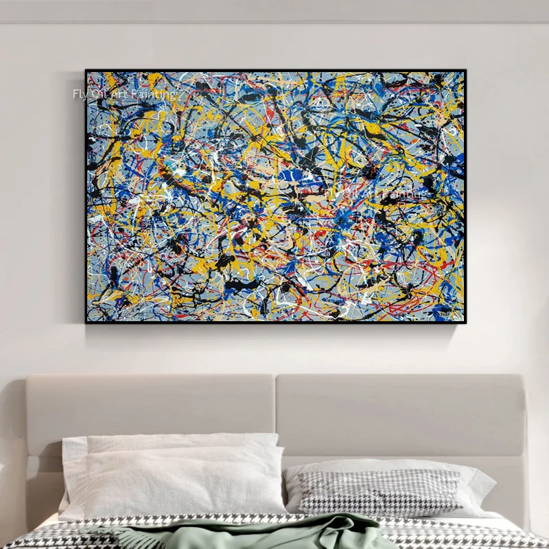 Sepecial Design Abstract Blue Yellow Messy Color Oil Painting Handmade Dark Black White Messy Canvas Wall Art Modern Home Decor