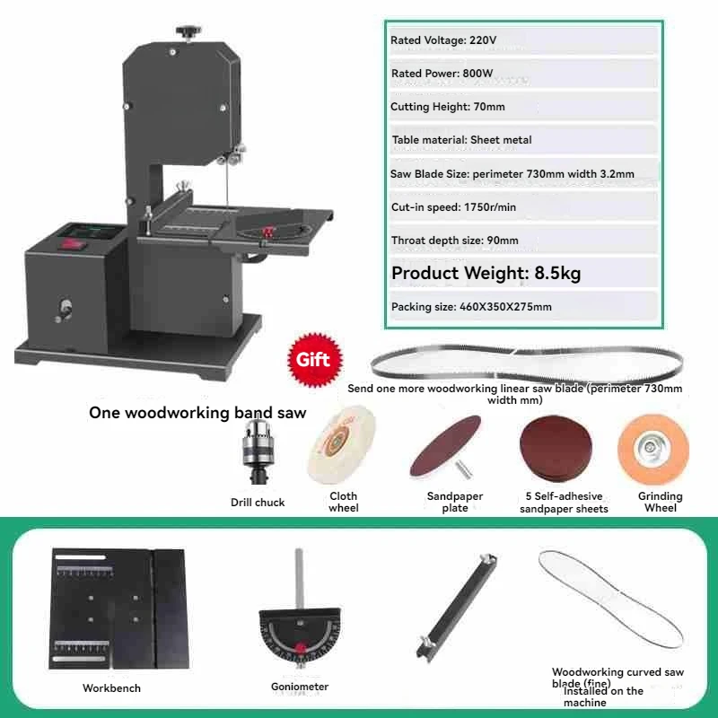 800 W Multifunktionale Bandsäge Maschine 1750 RPM Elektrische Tischkreissäge Drehmaschine Holzbearbeitung DIY Polieren Schleifen Schneiden Werkzeug