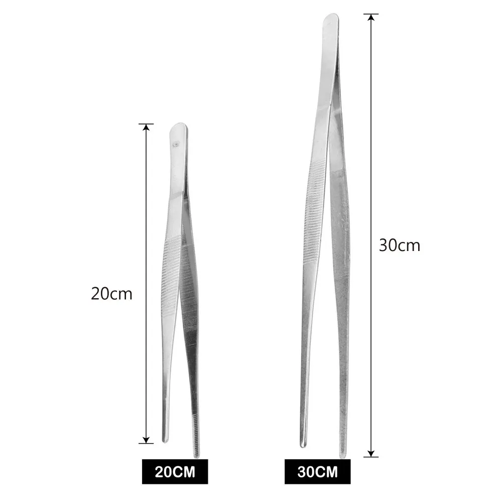 Home Medical Garden Kitchen BBQ Tool Long Barbecue Food Tong Stainless Steel Straight Tweezer 20CM/30CM Toothed Tweezer