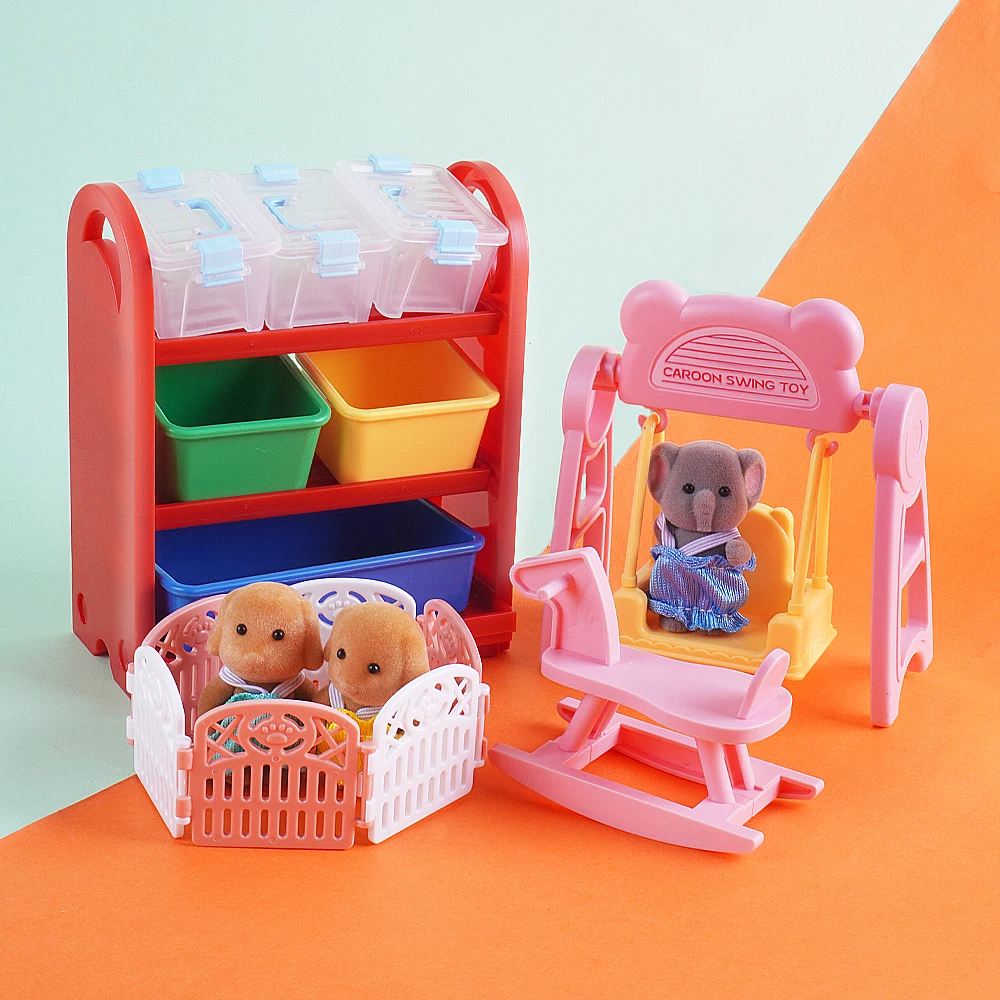 ミニチュア 1:12 DIY フライングチェスセット ドールハウス家具 ベビーベッド ロッキングホース ミニ収納ラック付き 子供用プレイハウスおもちゃ