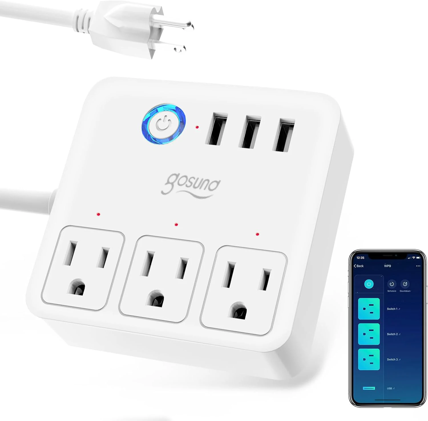 Wifi Smart Power Strip Surge Protector Built-in 3 USB Ports, Power Bar Outlets Ports With Extension Cord For Travel Home Office