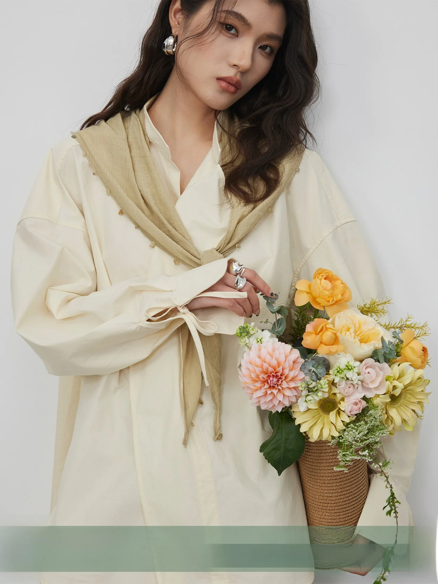 

KEARA Women's Long Sleeve Shirt Spring Summer Design Loose Casual Commute Shirt Silk Scarf Draped Holiday Style Cotton Blend