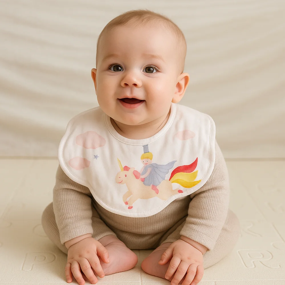 

Sweet Cartoon Anti-vomiting Bibs Cotton Yarn Rotatable Baby Cotton Bibs Flower Shape Round Neck Saliva Towel Infant