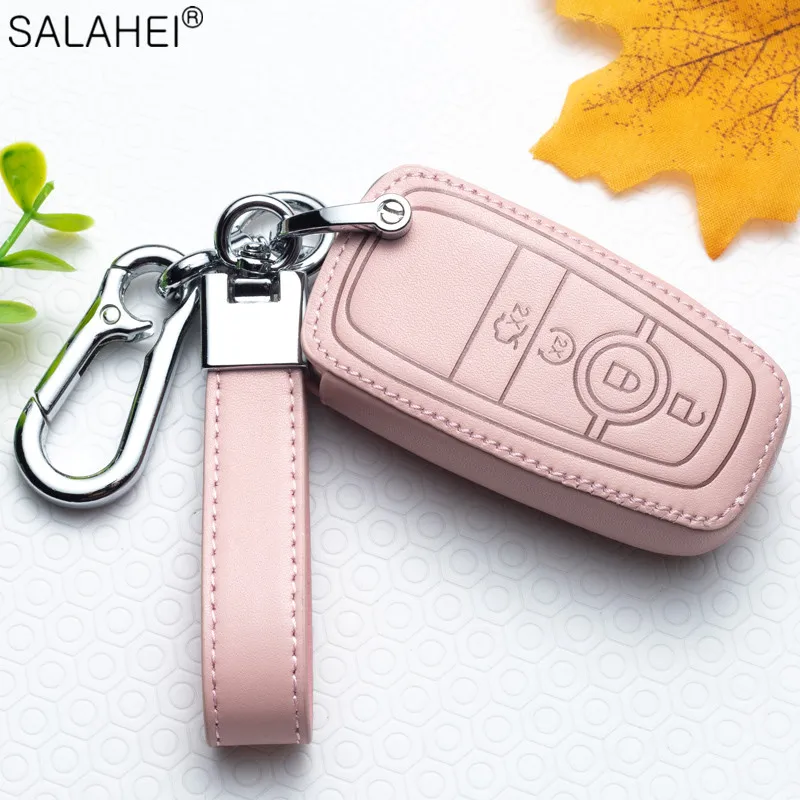 Leather Car Key Cover Fob Case For Ford Fiesta Focus 2 Ecosport Kuga Escape Falcon B-Max C-Max Eco Sport Galaxy Auto Accessories