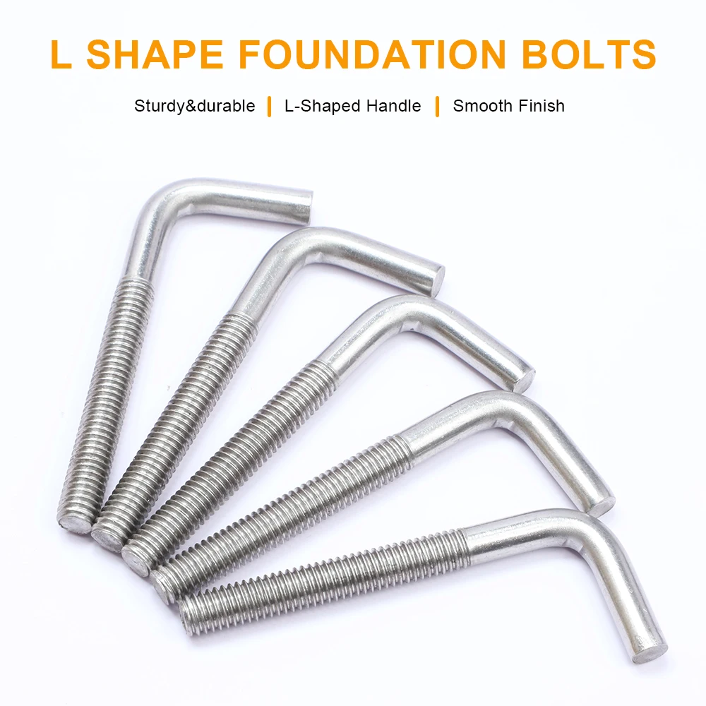 JUIDINTO 1/3/5pcs L Shaped Hook Bolt Screw M4 M5 M6 M8 M10 M12 Stainless Steel Right Angle Anchor Bolts