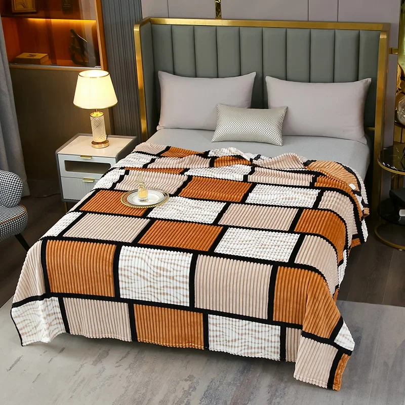 J Home1pc Printed Plaid Throw Blanket Soft Flannel All-Season Multipurpose Blankets Single Double Plush Bedspread Cozy Warm Bed