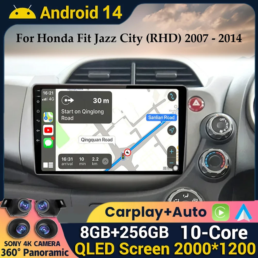 

Android 14 360 Camera Car Radio For HONDA FIT JAZZ (RHD) 2007-2013 Multimedia Video Player GPS Navigation Carplay Head unit DSP