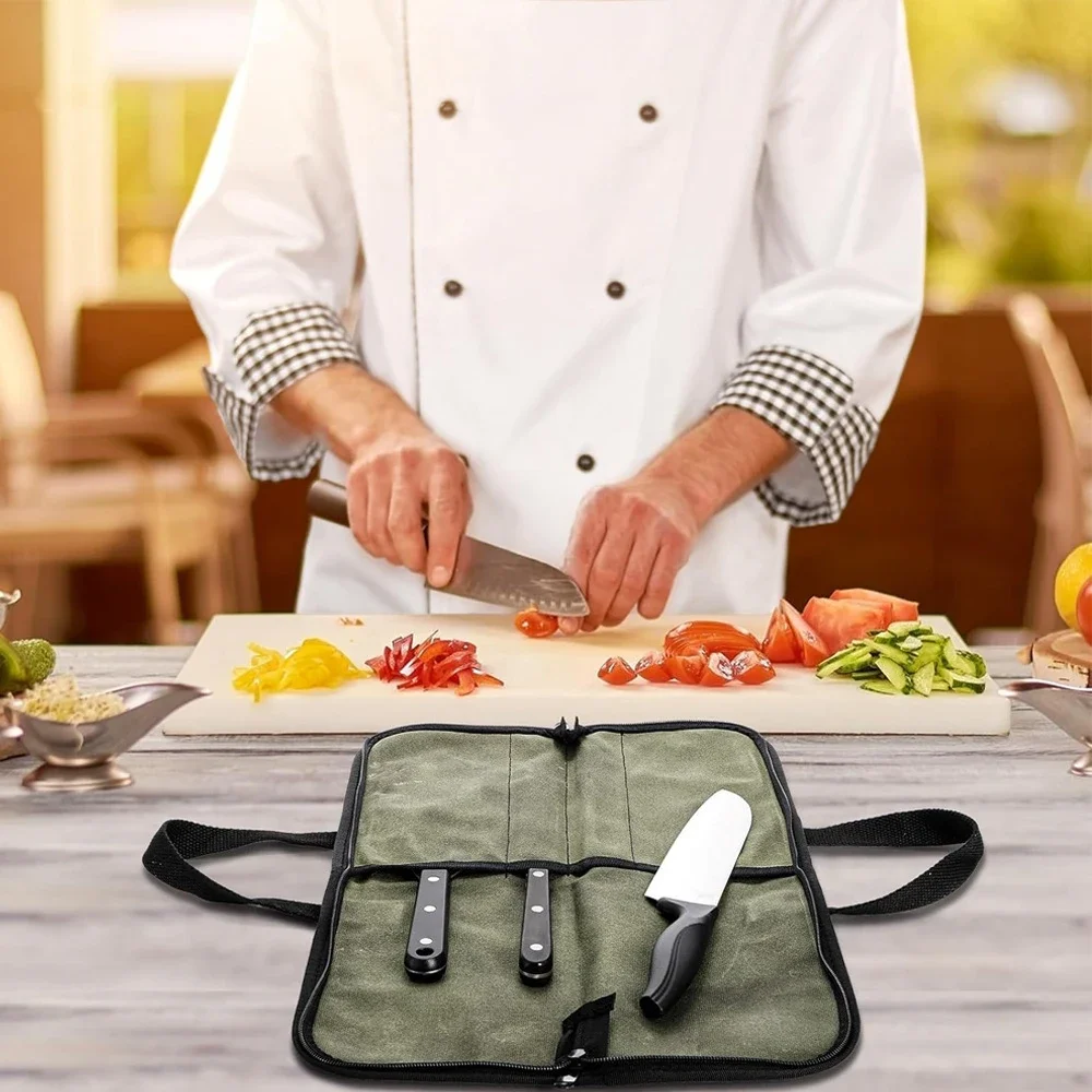 

Холщовая сумка для хранения ножей для кемпинга, портативная прочная сумка для хранения ножей на молнии, подходит для использования на кухне и на открытом воздухе