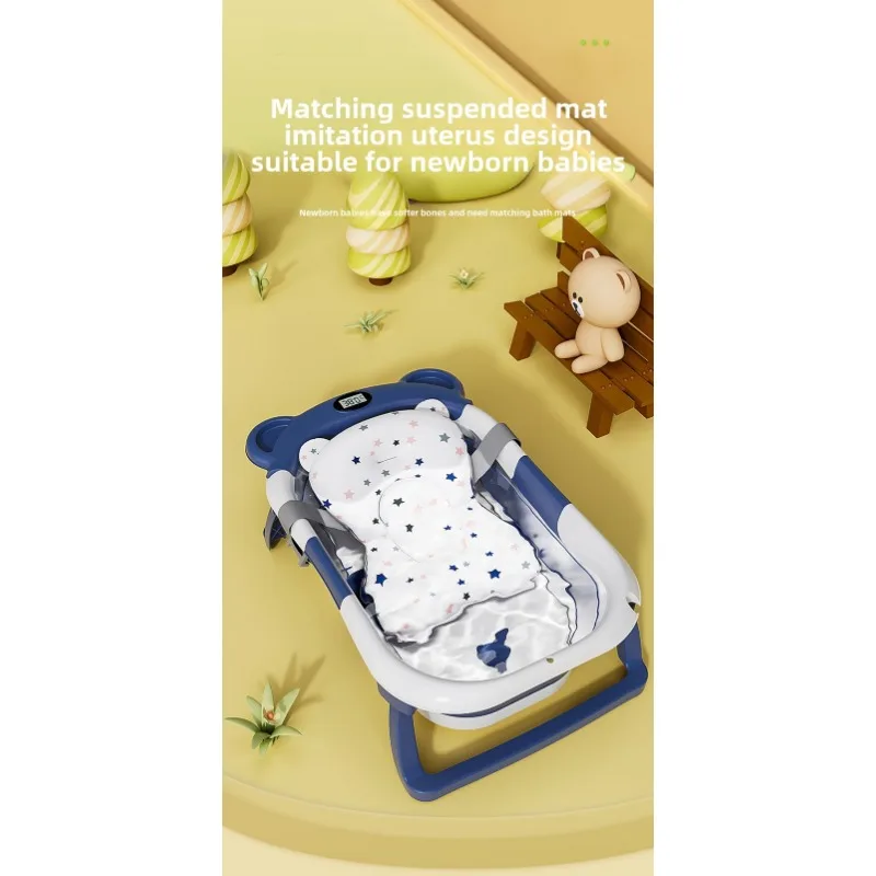 Newborn Baby Bath Tub&Bath Mat Household Baby Bath Tub Large Folding Baby Bath Tub Can Sit or Lie Down To with Temperature Sens