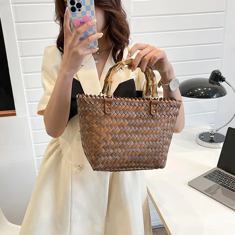 Women Woven Straw Handbag Casual Handmade Hollow Design Rattan Shoulder Bags Ladies Bohemia Summer Travel Beach Shopper Totes