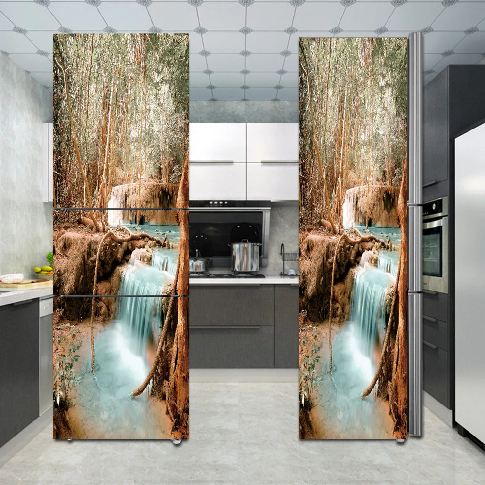 Withered Water Fridge Stickers Door Cover Refrigerator Self-adhesive Kitchen Vinyl Film Decor Tropical Plant Wallpaper Art Mural