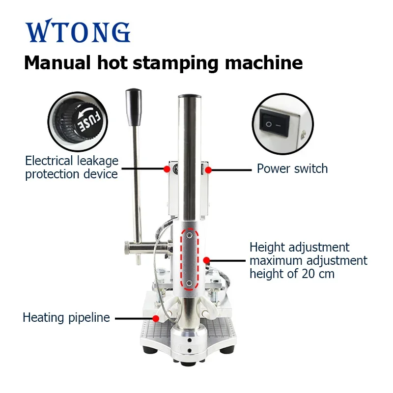 WTONG WT-90DS دليل آلة ختم الرقائق الساخنة 5*7 سنتيمتر ، 8*10 سنتيمتر ، 10*13 سنتيمتر آلة ختم الصحافة الحرارة للجلود ورقة الخشب مع اليد
