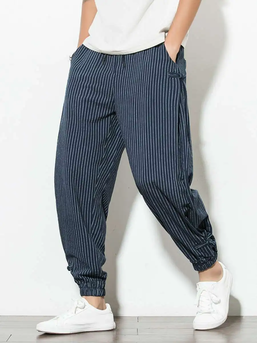 Harajuku Style Loose Fit Cotton Linen Pants Autumn New Arrival Breathable Thin Casual Large Size Lantern Pants for Men