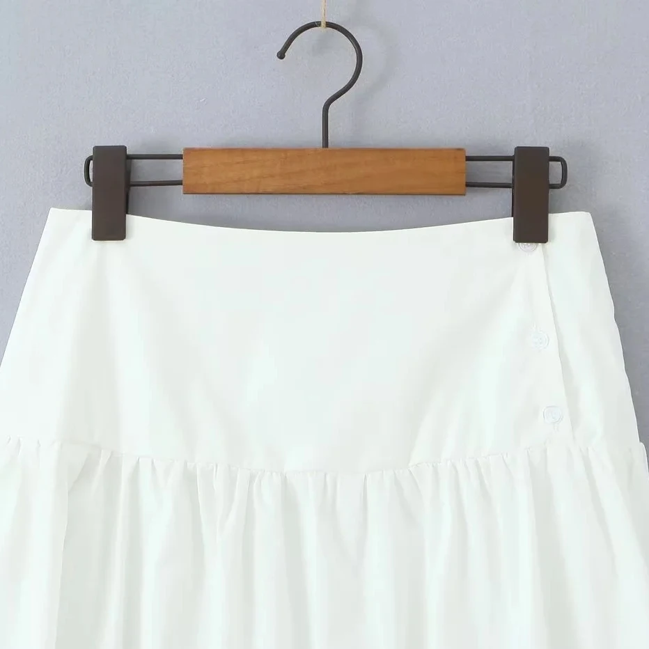 Retro Spliced A-Line Midi Skirt Women's Summer Slimming Loose Flared High Waist French Sle Casual Other Material 00%