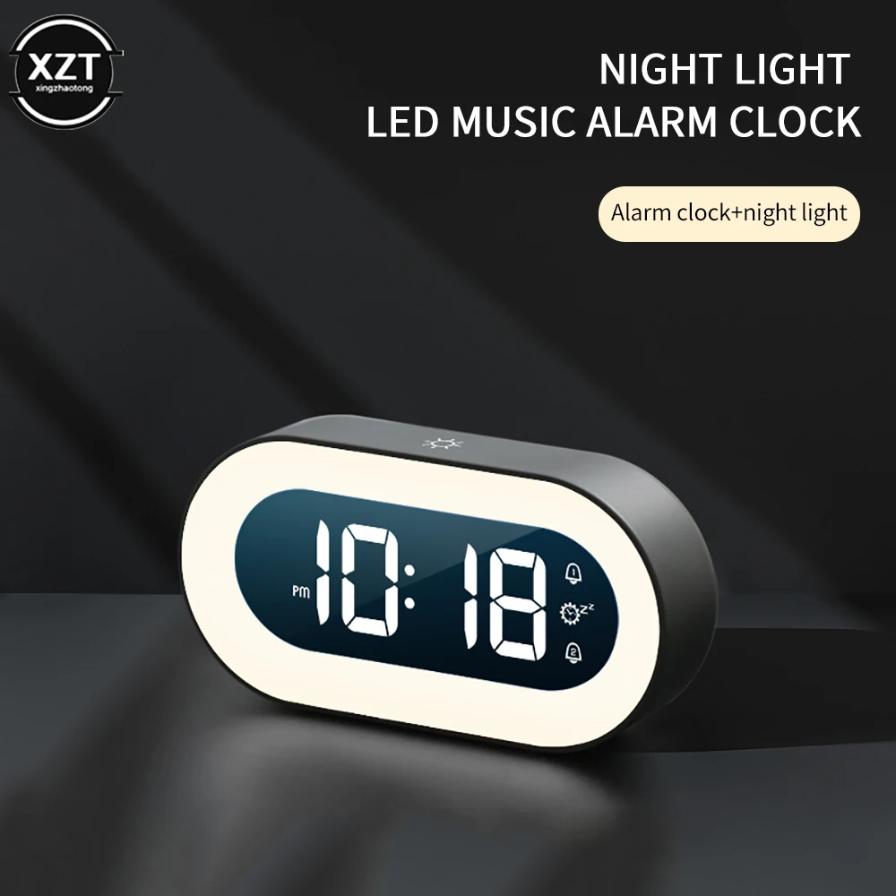 Music LED Digital Alarm Clock Voice Control Night Light Design Desktop Electronic Clocks Home Bedroom Decoration Builtin Bedside