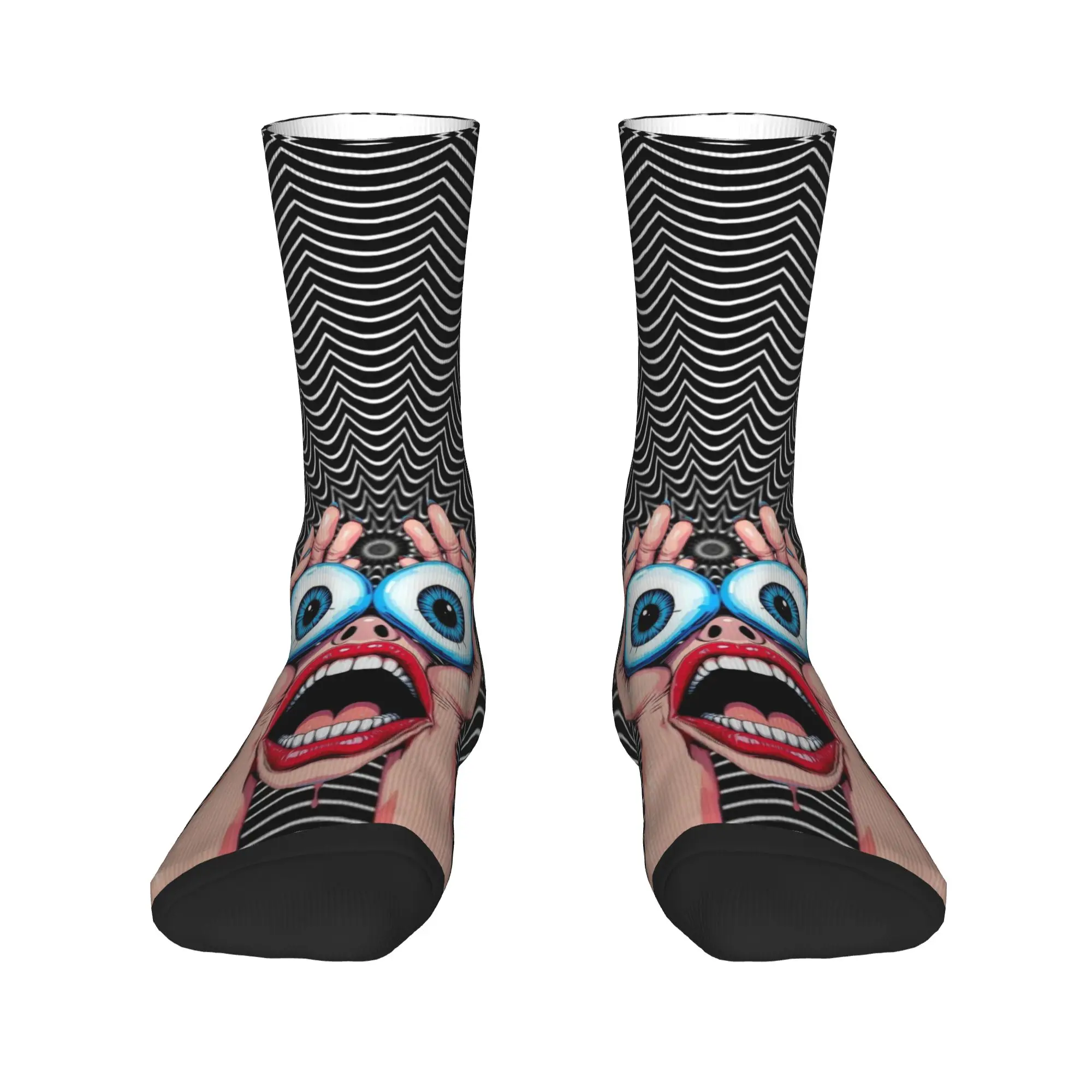 Black and White Psychedelic Screaming Face Stockings Gothic Socks Men High Quality Socks Winter Cycling Graphic Anti Sweat Socks
