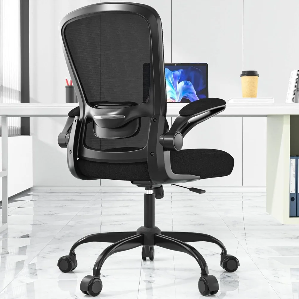 

Ergonomic Office Chair - BIFMA Certified, Flip-up Armrests & 135° Recline, Adjustable Lumbar Support - Space-Saving Tas