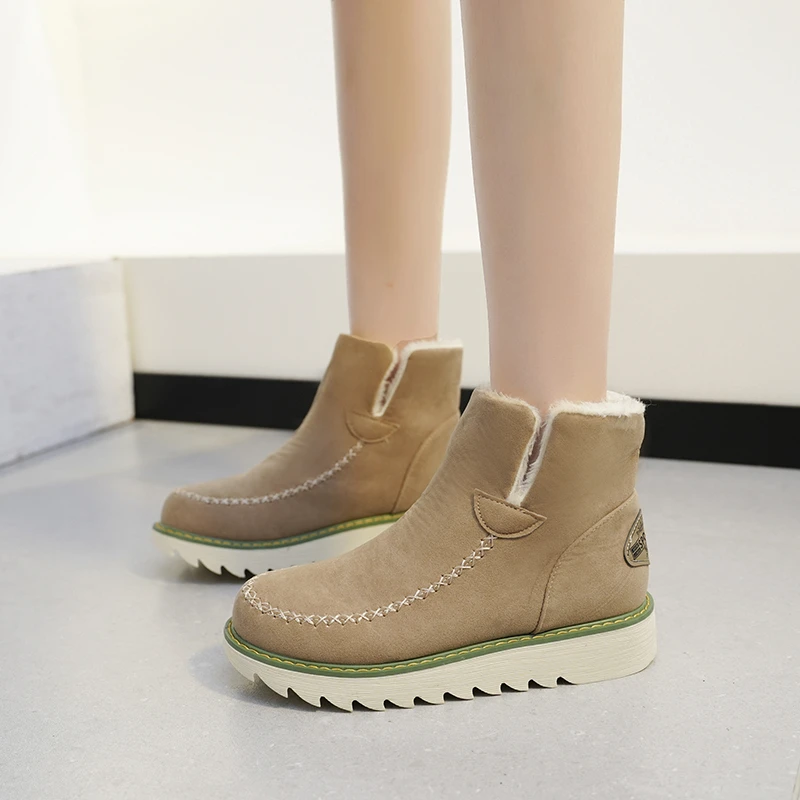 الشتاء جولة تو الراحة ومكافحة زلة العمل والترفيه الأحذية النسائية المألوف جديد دافئ سميكة سوليد أحذية بوت قصيرة أنيقة