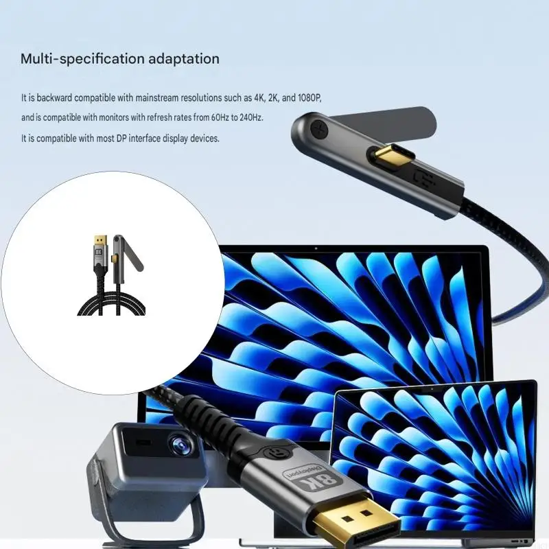 DisplayPort Cable for USB C Devices with Folding Stand, Type C Video Cable for Office Viewing, Screen Sharing and Desk Display