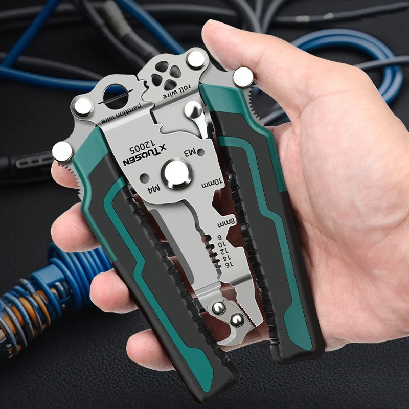 Foldable Crimper Cable Cutter Automatic Wire Stripper Multifunctional Stripping Crimping Pliers Terminal Hand Tool