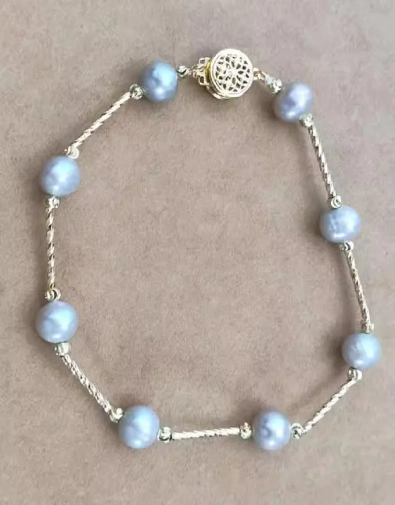 NEW GORGEOUS 8-9MM AAAA+ NATURAL Gray Tahitian PEARL BRACELET 14k Gold 7.5-8 inch