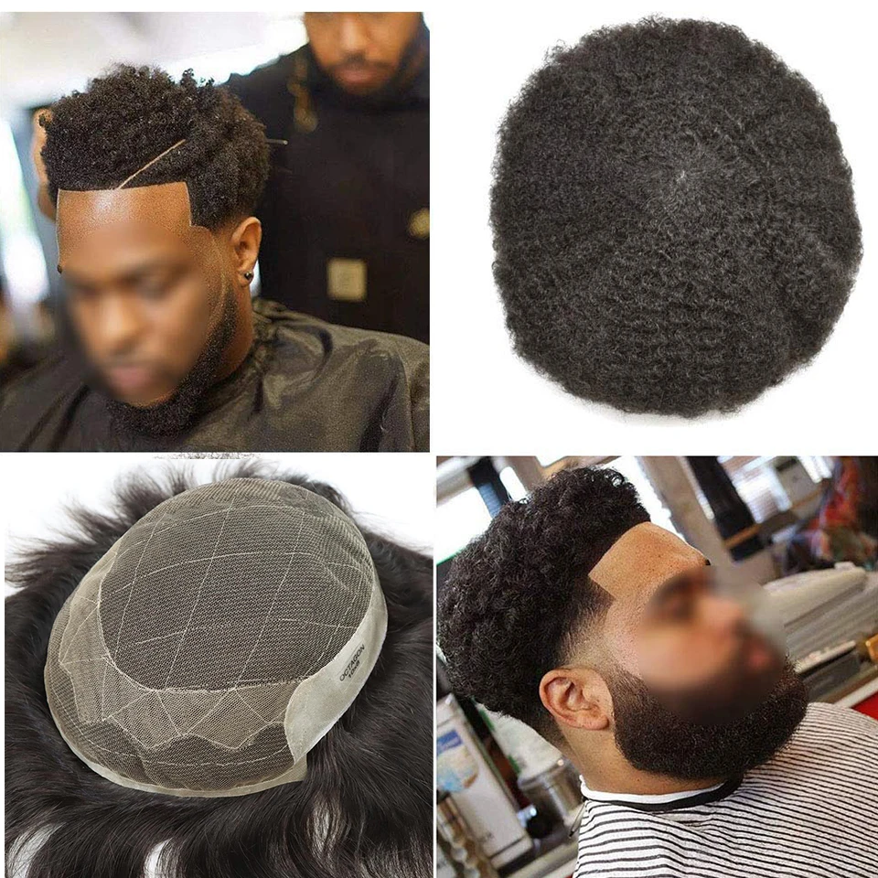 Afro Curl Men Toupee Hair replacement system for Men OCT Lace Front Top And Front With PU Side And Back Hair Replacement System