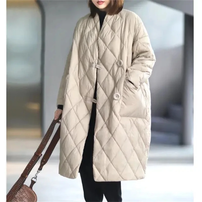 2024 New Winter Women Long Jacket Warm Lady Lightweight Coat Oversized Puffer Parkas Wadded Down Jackets Windproof Outerwear