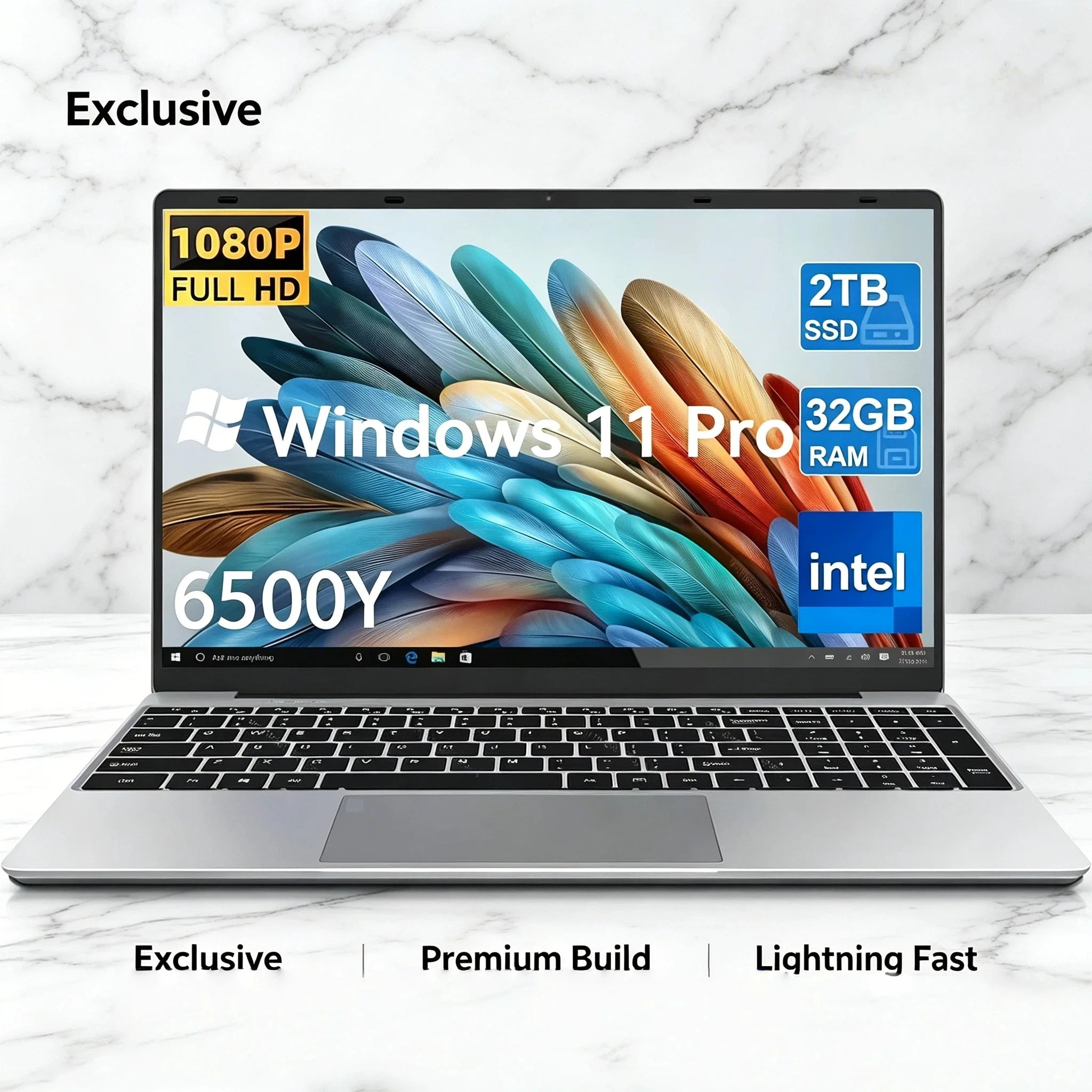 15.6 Inch Laptop Large Screen 32GB RAM 2TB SSD Intel 6500Y Office Windows 11 Notebook 5000mAh Gamer PC Backlit Fingerprint