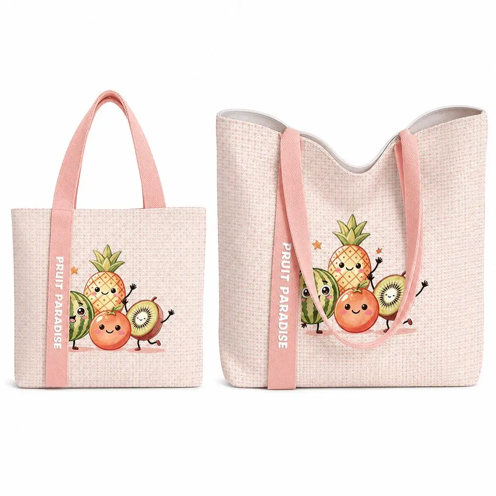 Cartoon Fruit Park Canvas Bag Reusable Large Capacity Shoulder Bag Lightweight Versatile Tote Bag Students and Women