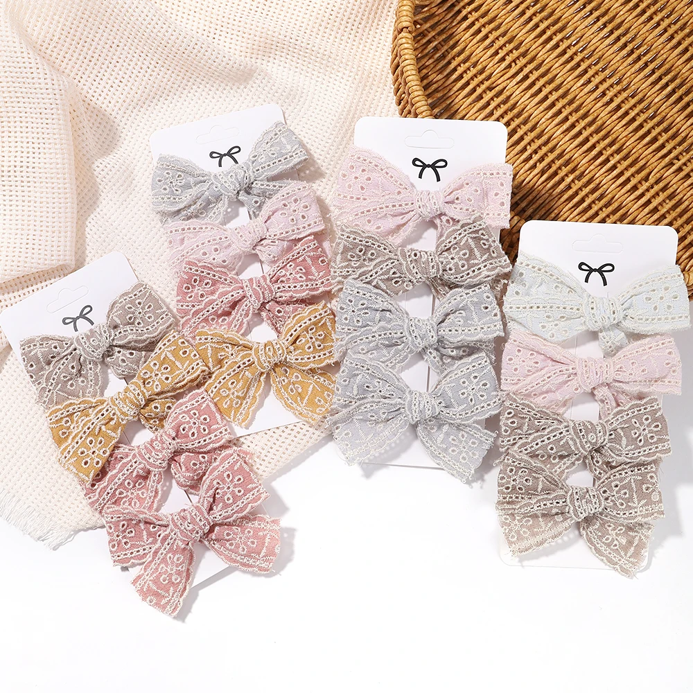 4Pcs/Set Kids Bows Hair Clips For Girls Handmade Printed Lace Bowknot Headwear Barrettes Hairpins Headdress Hair Accessories