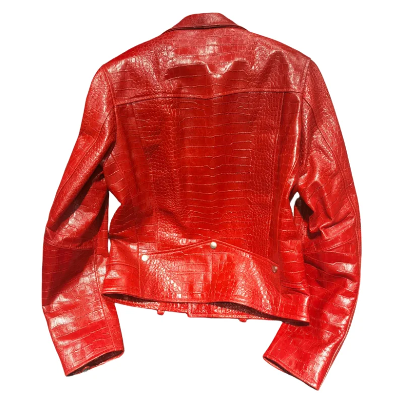 Festa di nozze Angola Giacca in pelle di coccodrillo rosso adatta all'ordine personalizzato Ordine su misura in stile CatWalk della settimana della moda di Parigi