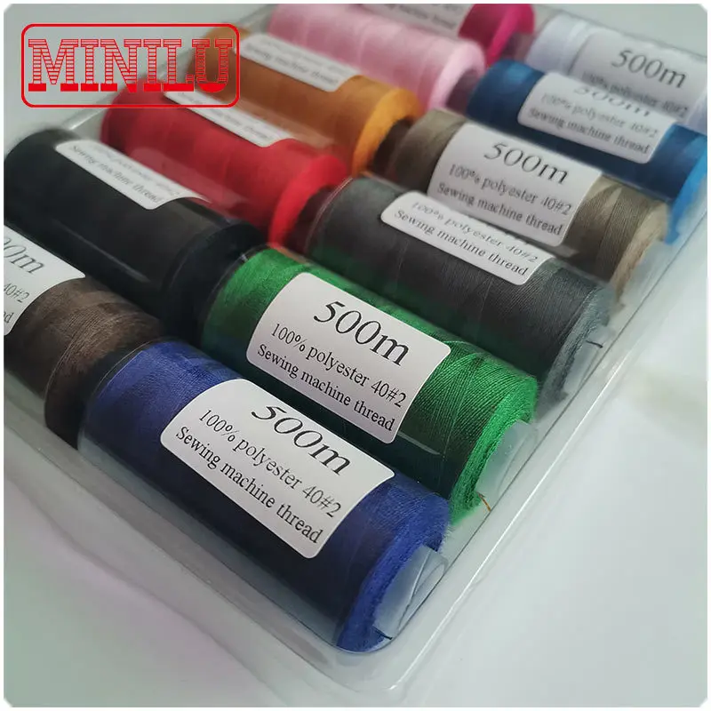 500m/Roll 40S2 Sewing Machine Thread Set 100% Polyester Dyed Threads DIY Handsewing Accessories for SINGER JUKI Brother Janome