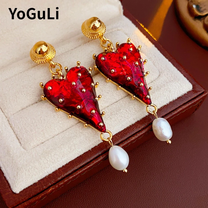 

Fashion Jewelry Luxury Temperament Red Color Heart Dangle Earrings For Women Female Gifts Delicate Design Accessories