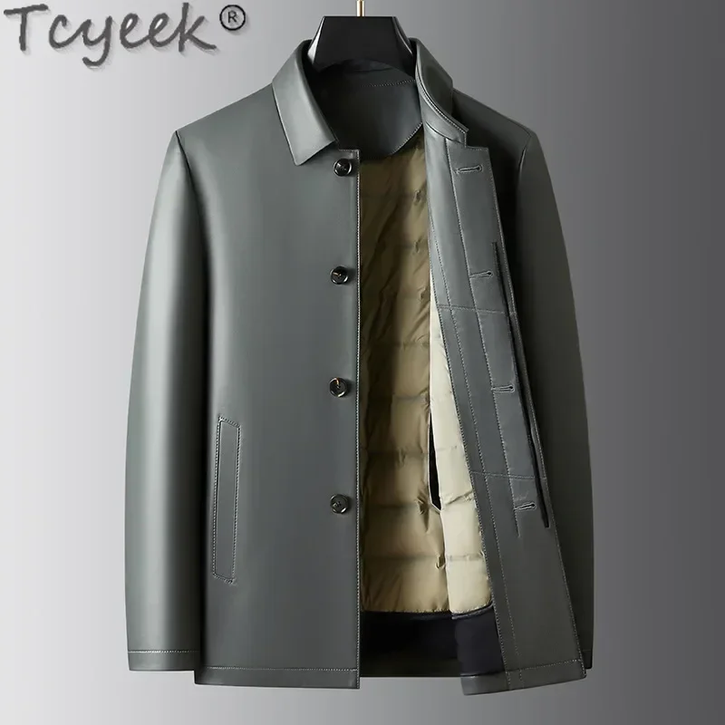 

Tcyeek Genuine Leather Down Jacket Men Winter Autumn Clothes Real Sheepskin Mens Coats Jaqueta De Couro 2024 Goose Down Liner