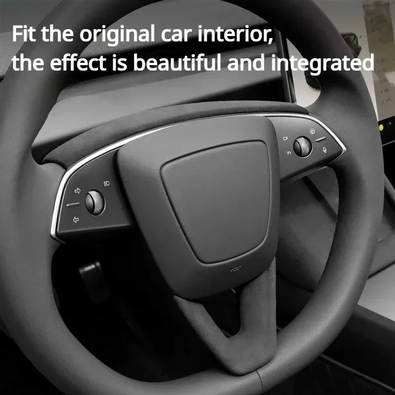 For New Tesla Model 3+ Highland 2024 Steering Wheel Trim Panel Alcantara Suede U-shaped Steering Wheel Cover Decor Accessories