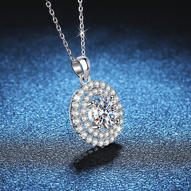 D Color Moissanite Necklace Pendant Fashion Luxury Round Bag 2 Carat Moissanite Silver Necklace Platinum PT950 Mark