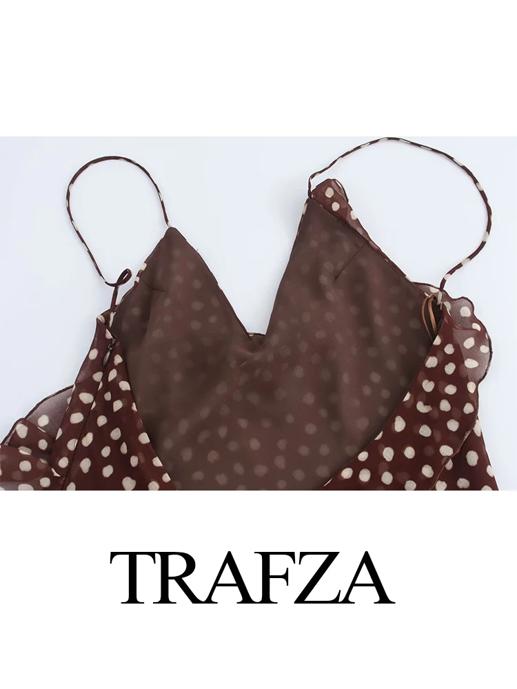 TRAFZA-Elegante vestido de bolinhas feminino, vestido decorativo em camadas, sem mangas, sem costas, outono, inverno, nova moda