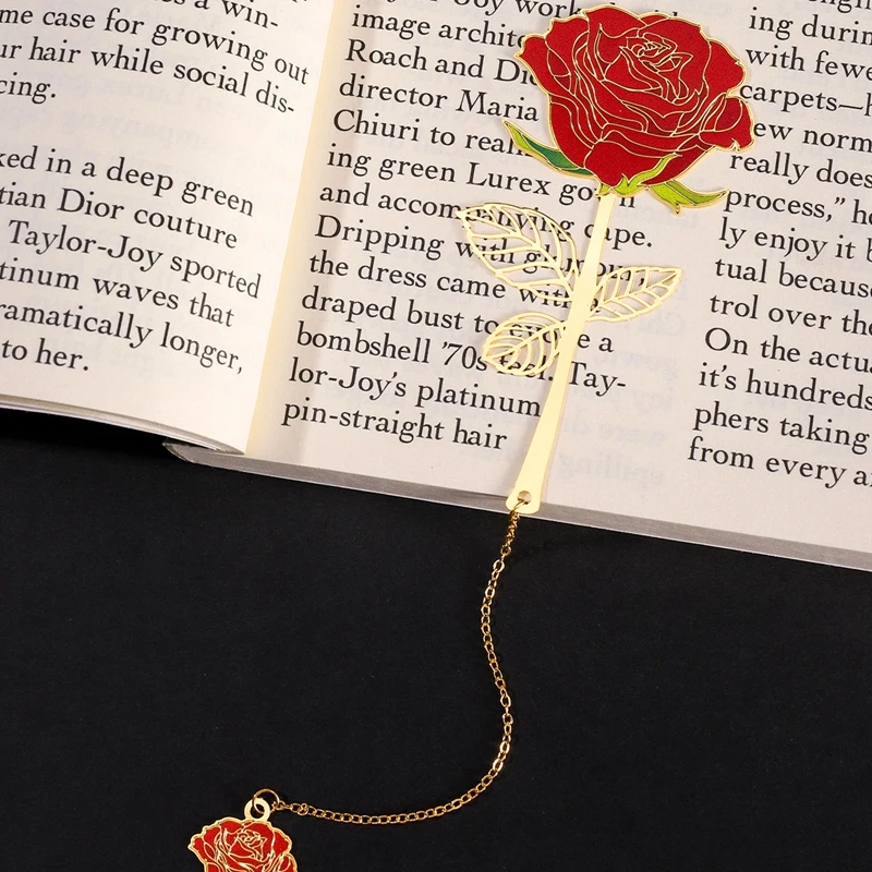 Metal Bookmark Chinese Style Vintage Creative Rose Leaf Vein Hollow Pendant Apricot Leaf Bookmark Gifts