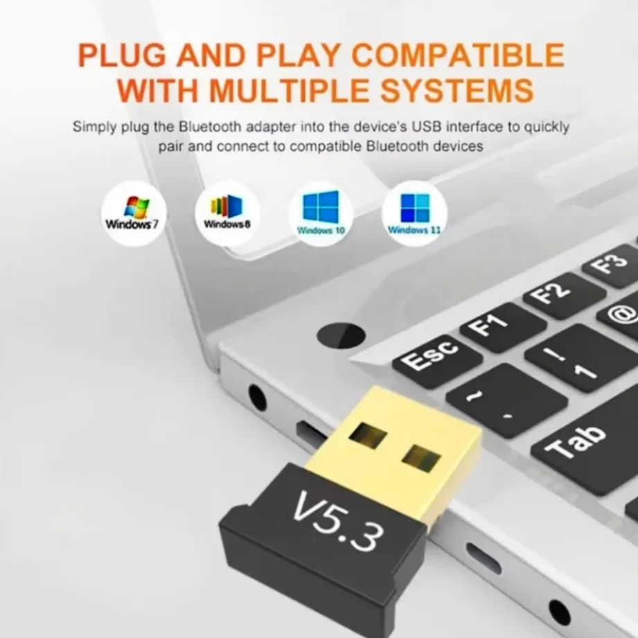 USB Bluetooth 5.3 アダプタ PC ラップトップコンピュータワイヤレスドングル Bluetooth アダプタサポートマウスキーボード Windows 7/8.1/10/11