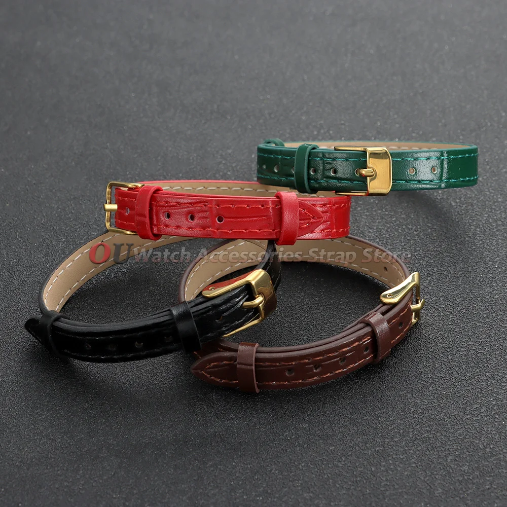 New Ultra-thin Leather Watch Band 8mm 10mm Small Size Universal Men Women Wristband Black Fashion Gold Buckle Strap Accessories