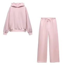 2024 autunno nuovo prodotto moda donna Casual manica lunga felpa con cappuccio sciolto con cappuccio a vita alta pantaloni gamba larga pantaloni lunghi Set