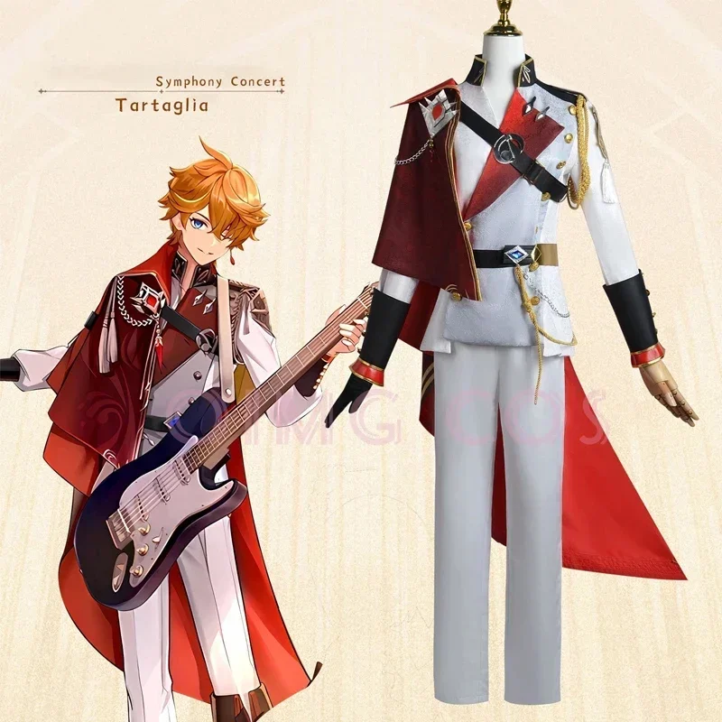 Genshin Impact Tartaglia fantasia cosplay masculina, uniforme de concerto sinfônico, anime fantasias de Halloween, peruca para jogo