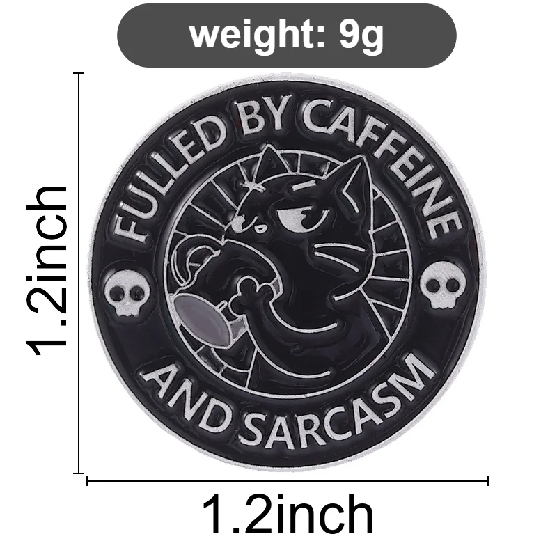 Black Cat Barista Enamel Pins Fueled By Caffeine and Sarcasm Brooches Badges Cute Cartoon Kitten Animal Jewelry Gift for Friends