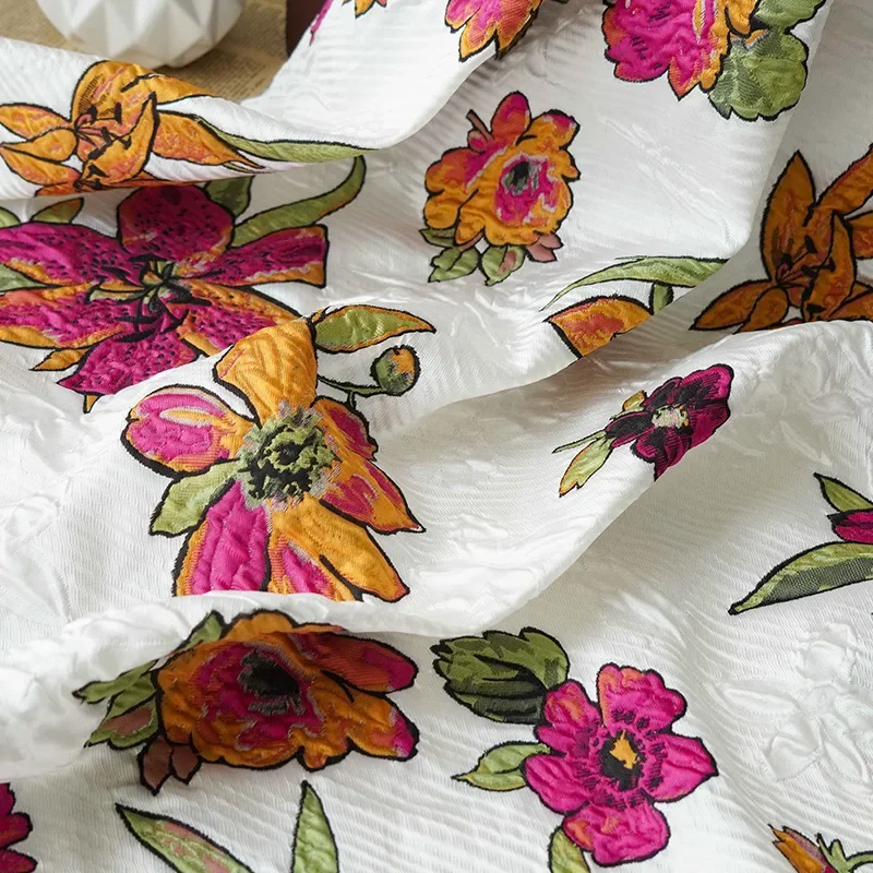 1 Meter Embossed Large Flower Yarn Dyed Jacquard Fabric Pleated Elegant Women Dress Bag Decorative Sewing Fabric